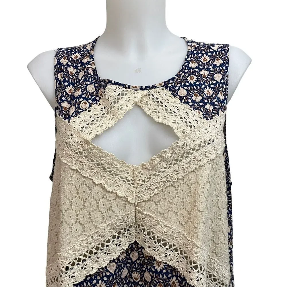 SEA NEW YORK Floral Peekaboo Lace Neckline Sleeveless Shift Sundress sz 10 - Picture 3 of 9